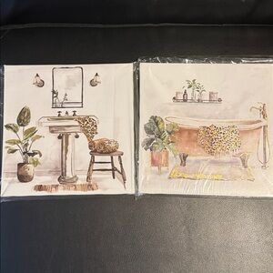 Bathroom Canvas Wall Art Set – Gold Accent Decor